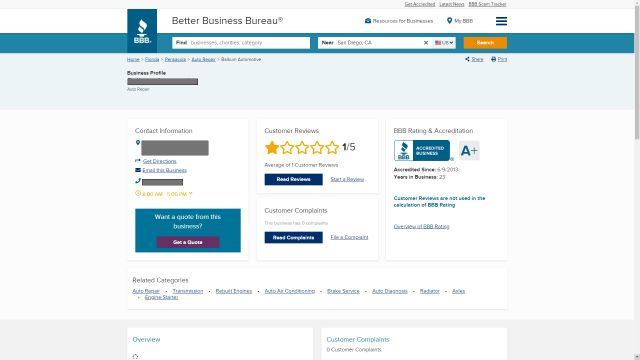 Better Business Bureau Review Example 1