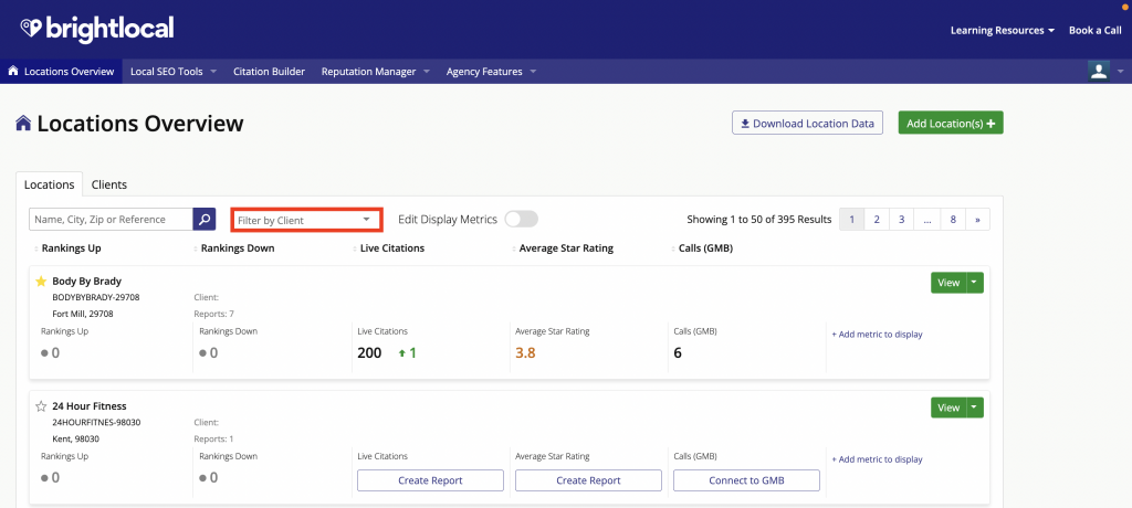 Locatins Overview Filter